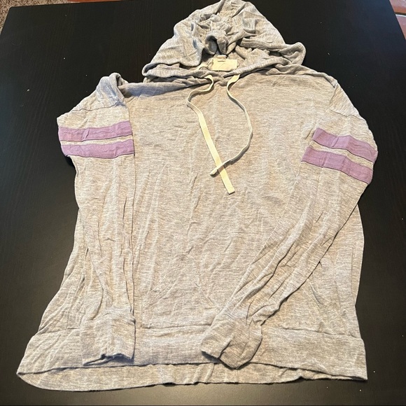 Gray & Purple Long Sleeve Lightweight Drawstring Hoodie, Size Small - Picture 1 of 6